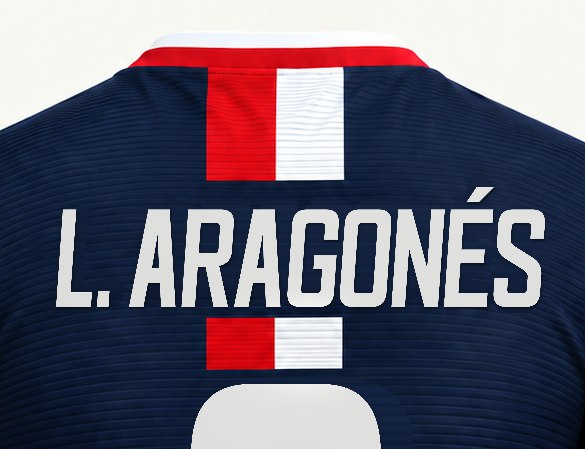 Detalle del nombre en la espalda de la camiseta L. Aragonés