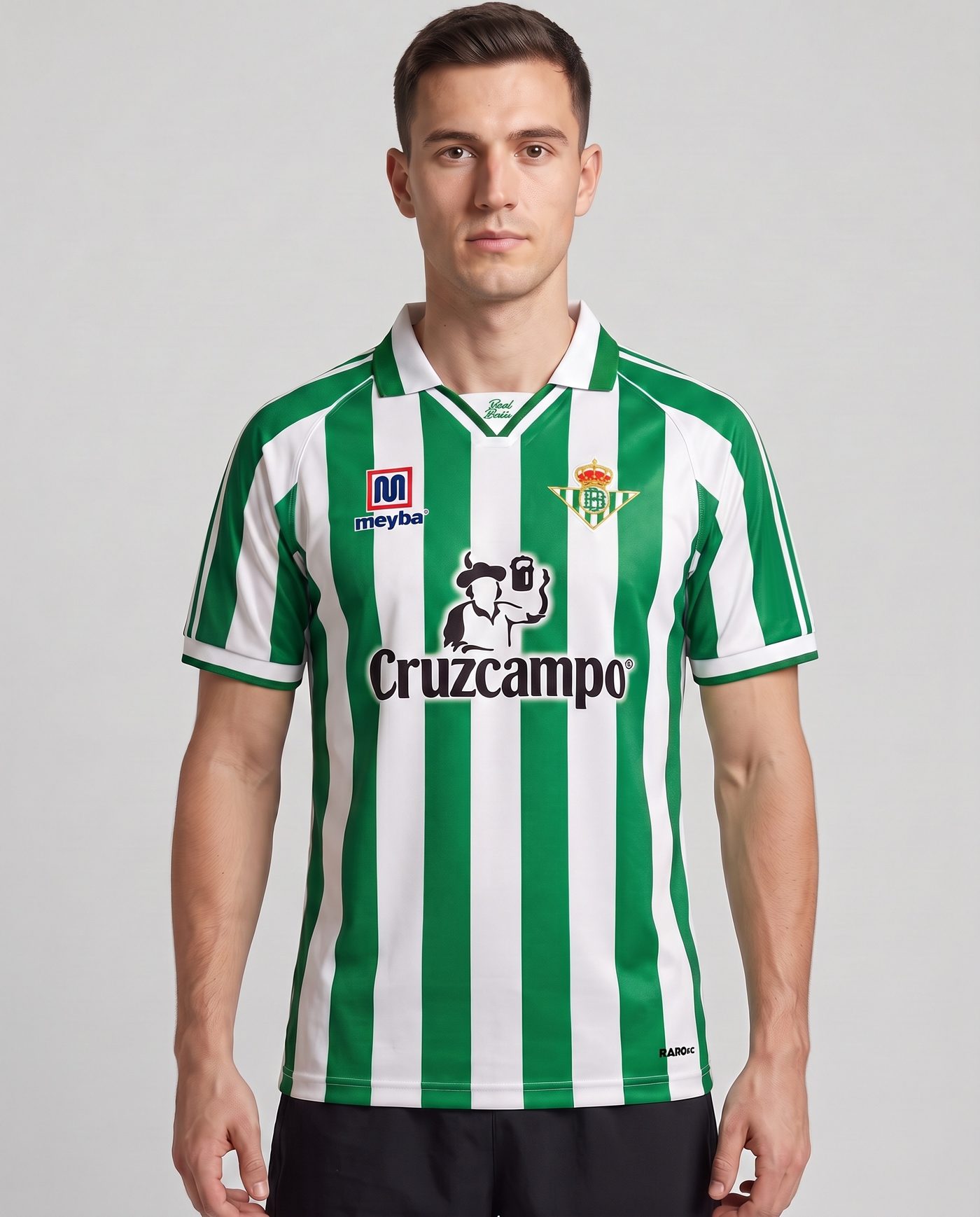Front view wearing the green and white Betis Denilson 16 shirt