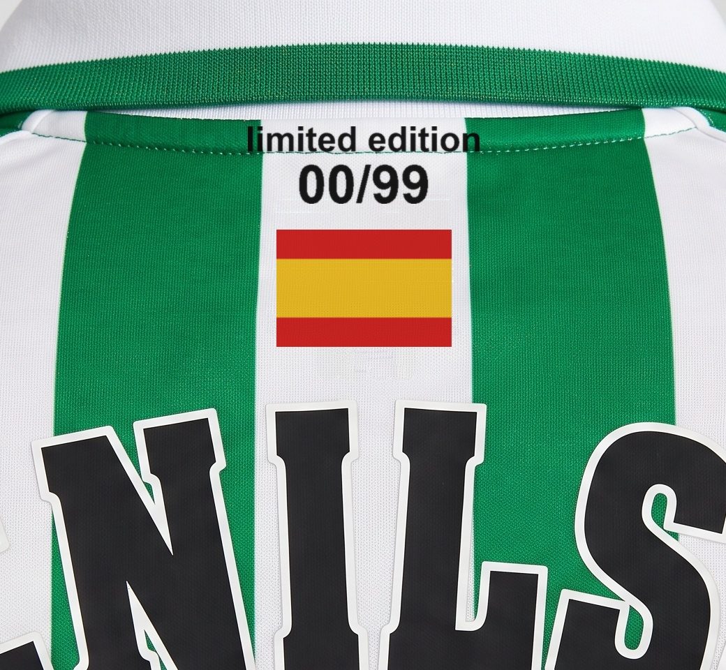 Close-up of the limited edition numbering on the back of the neck of the Denilson 16 shirt
