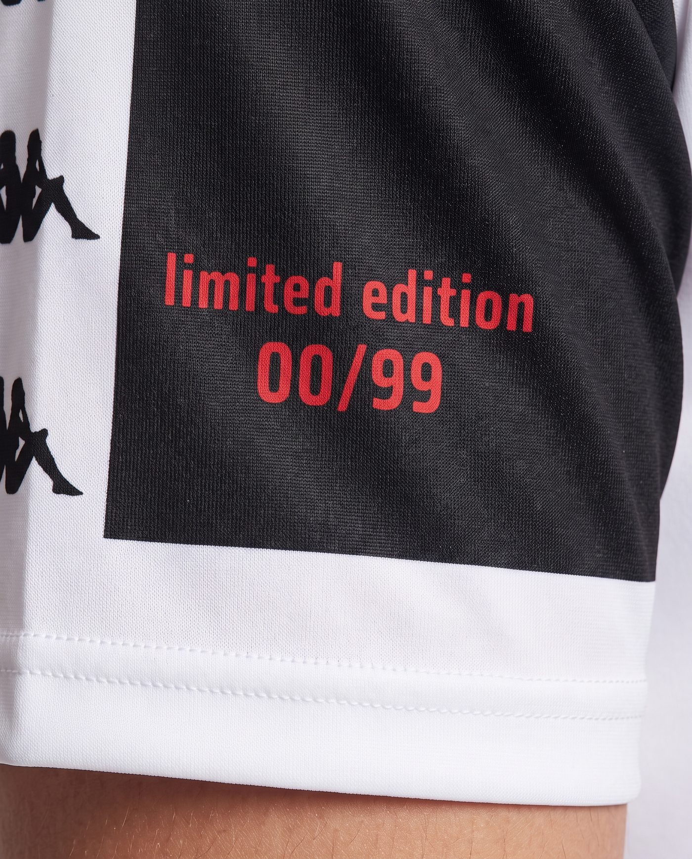 Close-up of the limited edition numbering on the sleeve of the Dobrovolski 10 shirt