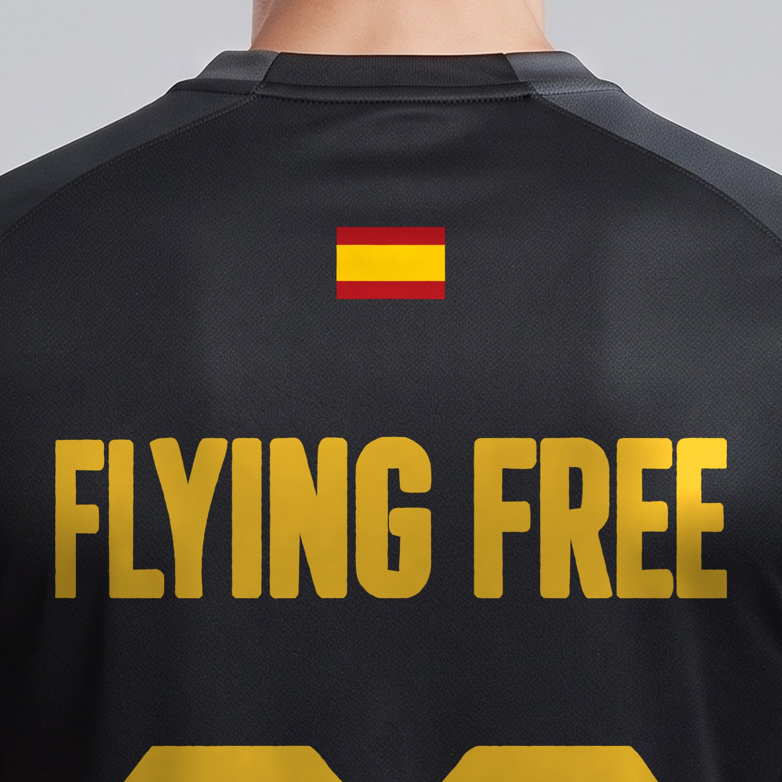 Back detail of the Flying Free 00 shirt: flag, name and number