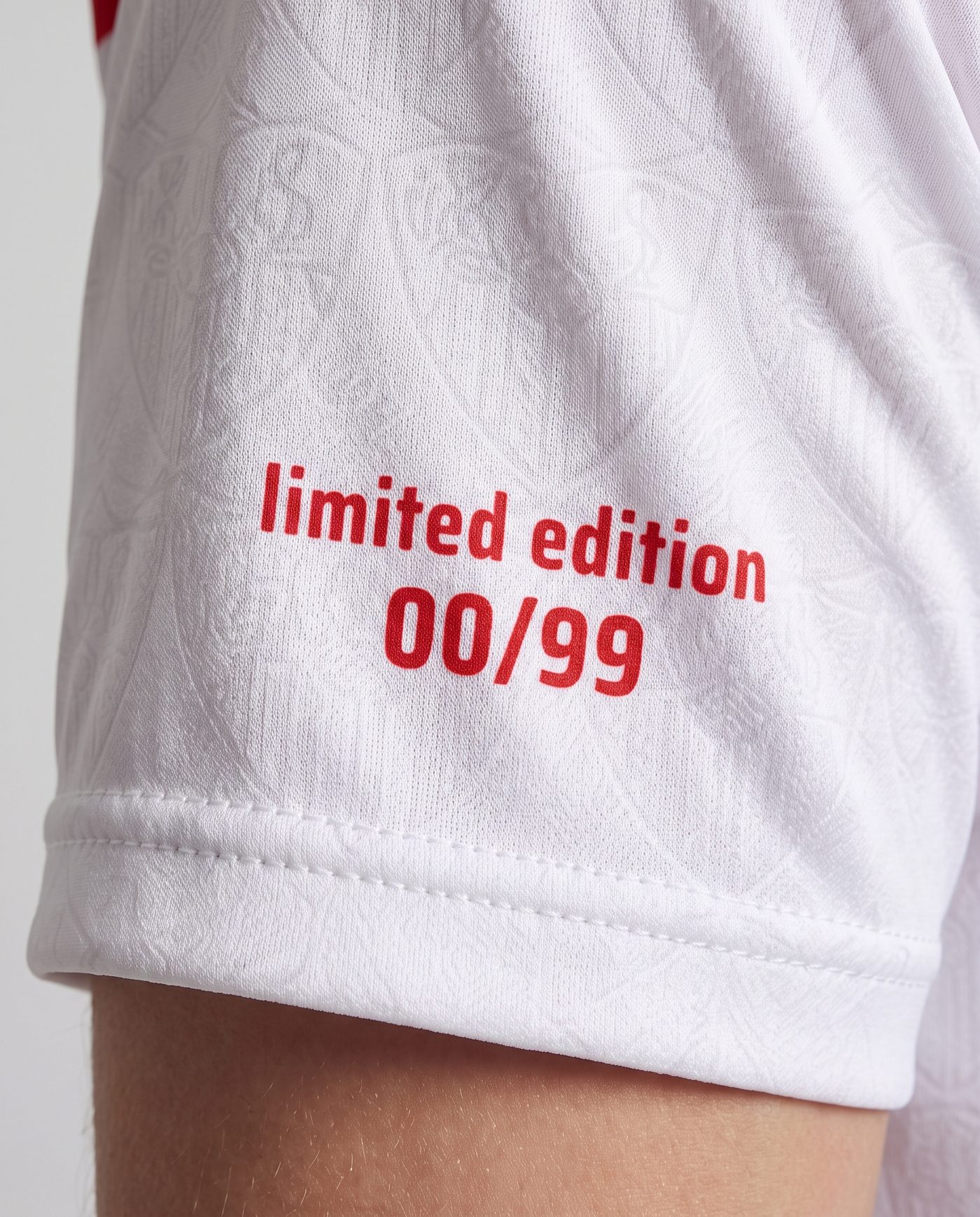 Close-up of the limited edition numbering on the sleeve of the Maradona 10 shirt