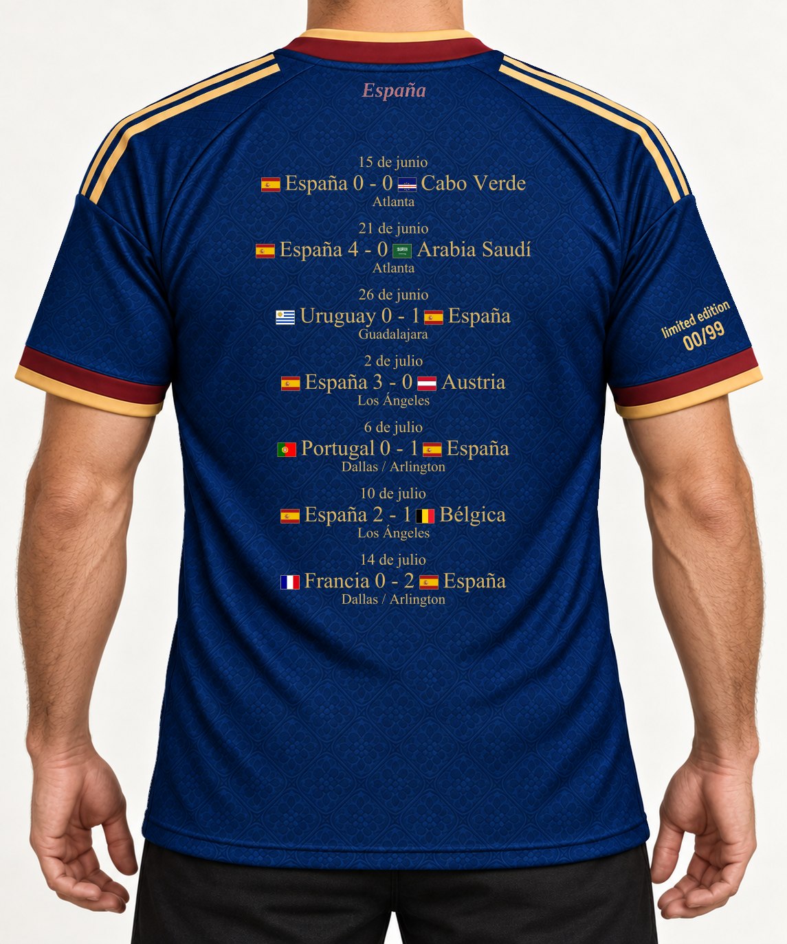 Back view of the Spain tournament journey shirt being worn