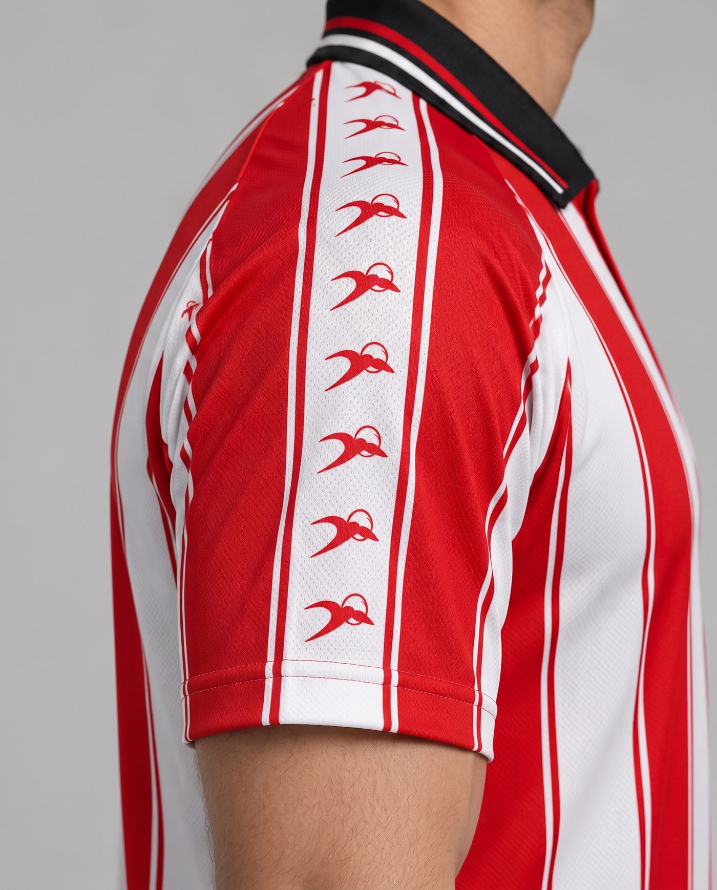 Detalle de la manga derecha de la camiseta rojiblanca Tato Abadía 10